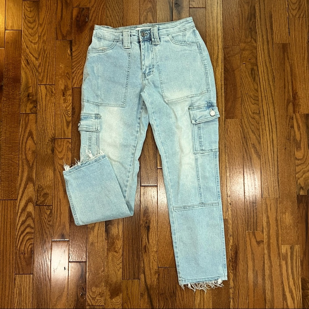 KanCan Straight Leg Cargo Pants Light Wash